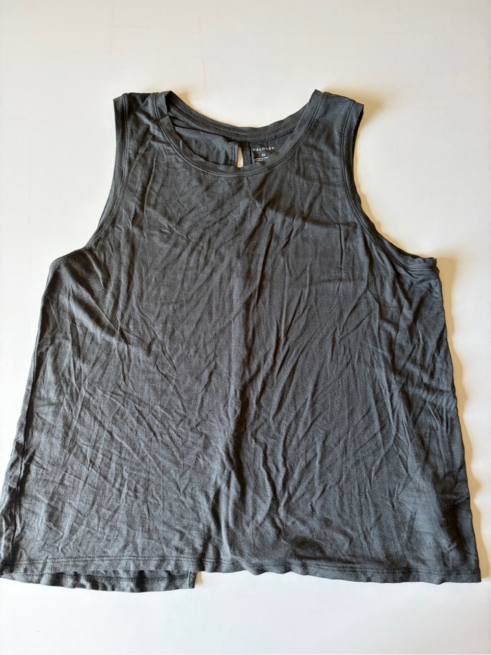 Halogen Crew Neck Gray Sleeveless Womens Tank Top Size XL Keyhole Athleisure